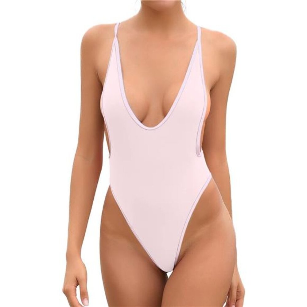 SHEKINI Women's High Cut One Piece Bathing Suit Backless Thong Brazilian